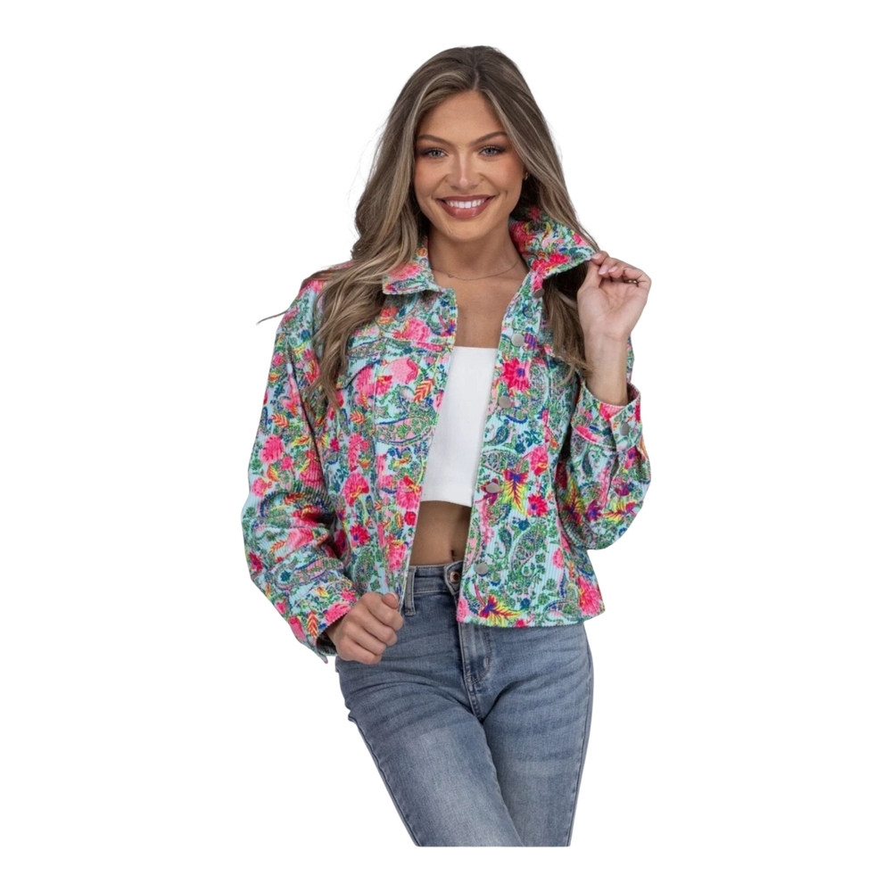 Classic Pink and Green Jean Jacket